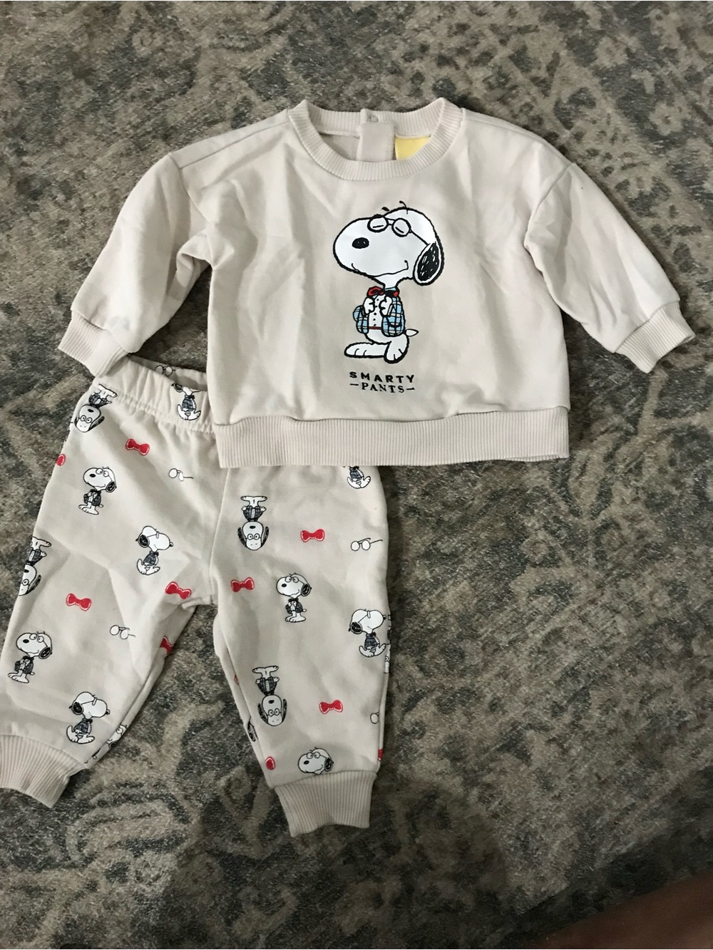 Peanuts Cream Snoopy Sweatshirt & Pajama Set with Red Bow Accents